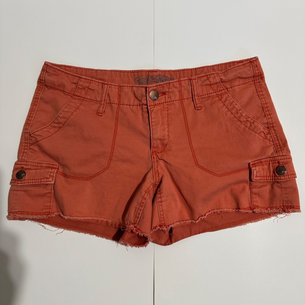 Faded Glory Womens Burnt Orange Cargo Shorts Size 10 Raw Hem Cotton Mid Rise